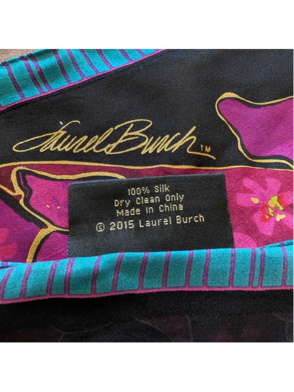 Laurel Burch 100% Silk Dog Scarf Wearable Art Colorful Long Oblong Wrap 52”